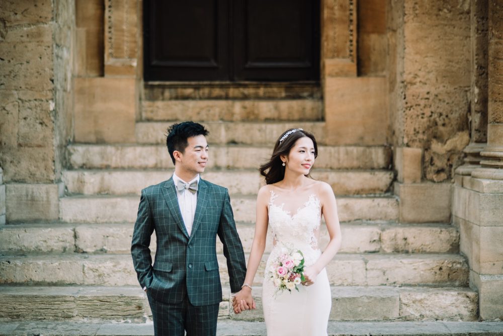 Bride and groom on their wedding day in Oxford with wedding photographer