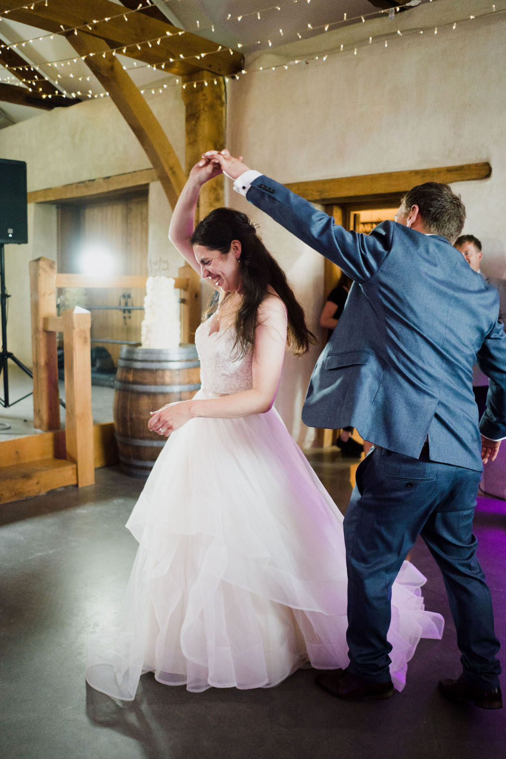 Upton Barn and Walled Gardens wedding, the bride and groom share a dance.